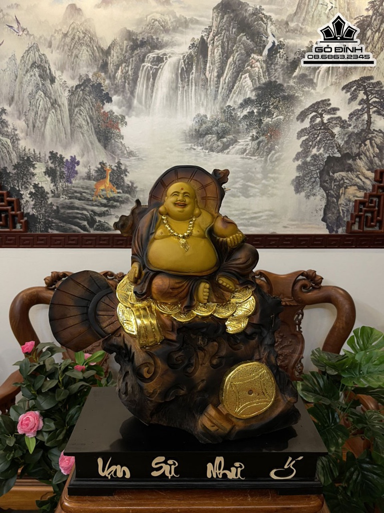 Tượng Phật Di Lặc Gỗ Xá Xị (Gù Hương) Cao 50 Ngang 42 Sâu 15 (cm)