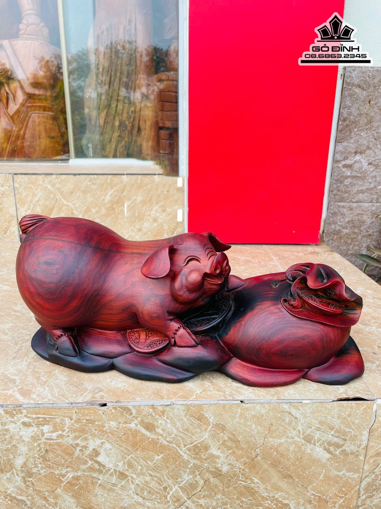 Tượng Heo Gỗ Trắc Cao 17 Ngang 40 Sâu 16 (cm)