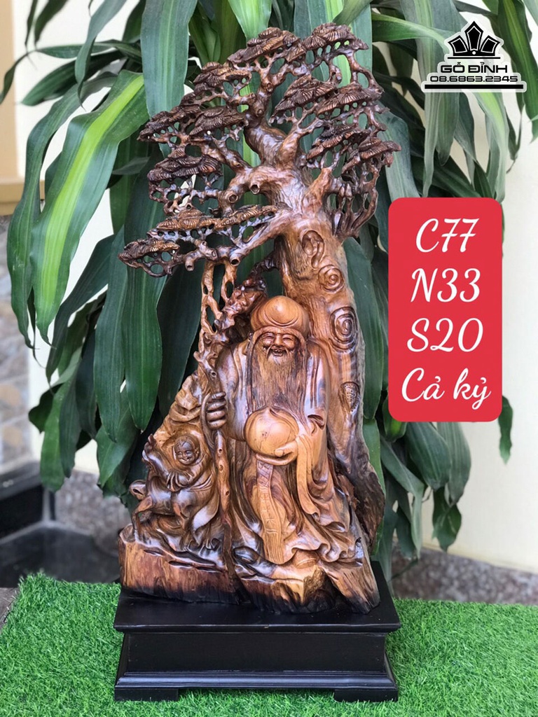Tượng Ông Thọ Gỗ Bách Xanh Cao 77 Ngang 33 Sâu 20 (cm)
