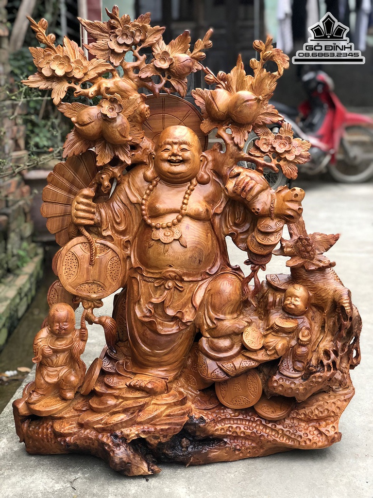 Tượng Phật Di Lặc Gỗ Hương Cao 92 Ngang 70 Sâu 38 (cm)