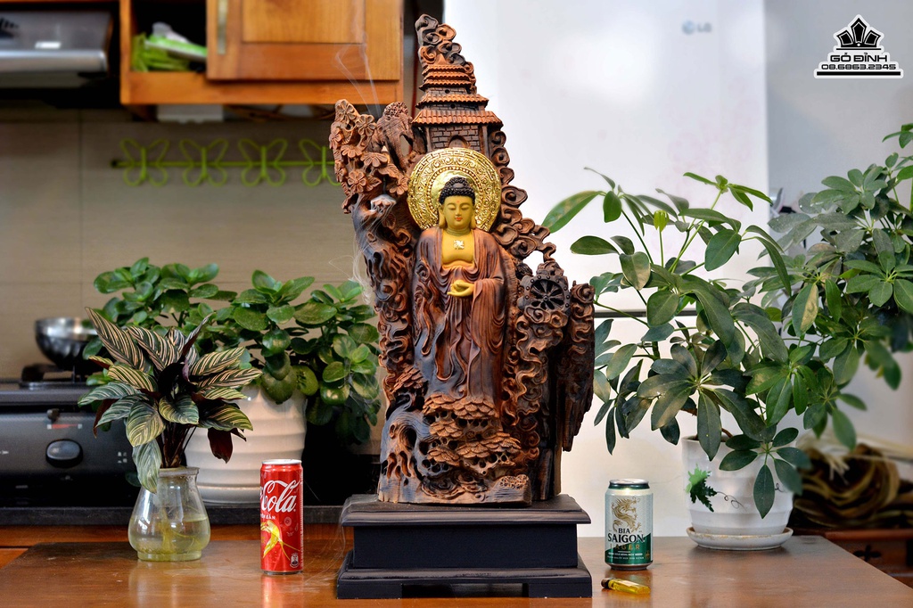 Tượng Nhất Tâm Bái Phật Gỗ Bách Xanh Cao 72 Ngang 28 Sâu 20 (cm)