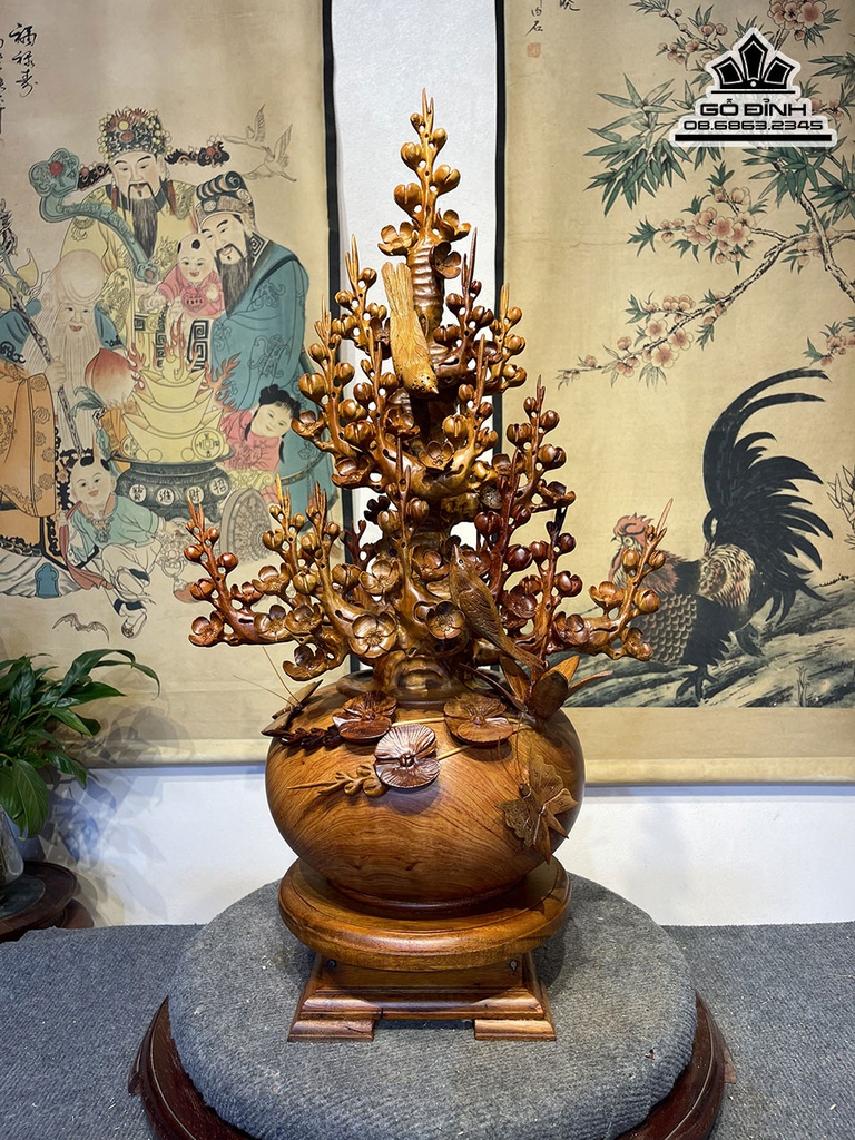 Bình Bông Mai Điểu Gỗ Hương Cao 77 Ngang 43 Sâu 29 n(cm)
