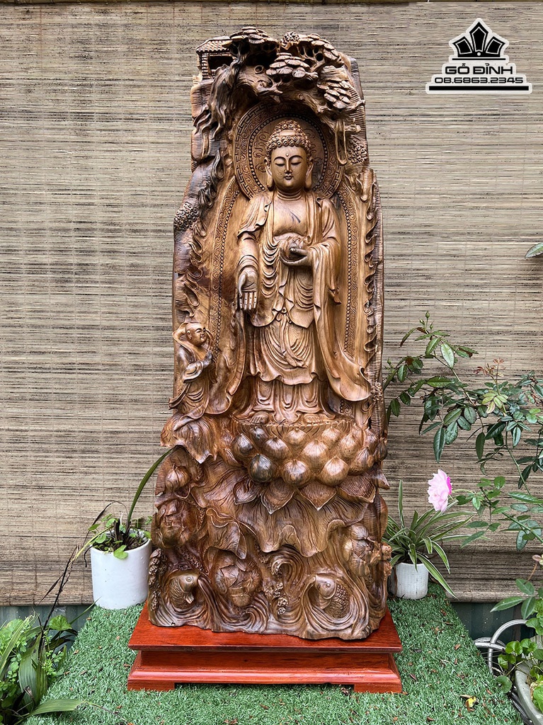 Tượng Nhất Tâm Bái Phật Gỗ Bách Xanh Cao 92 Ngang 39 Sâu 28 (cm)
