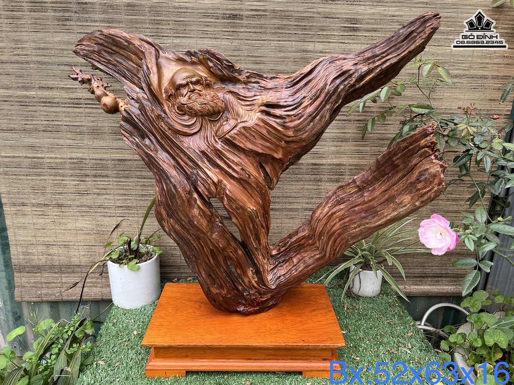 Tượng Đạt Ma Gỗ Bách Xanh Cao 52 Ngang 63 Sâu 16 (cm)