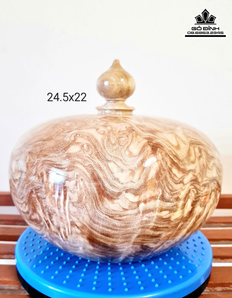 Bình Chum Phú Quý Gỗ Nu Nghiến Cao 22 Đường Kính 24.5(cm)