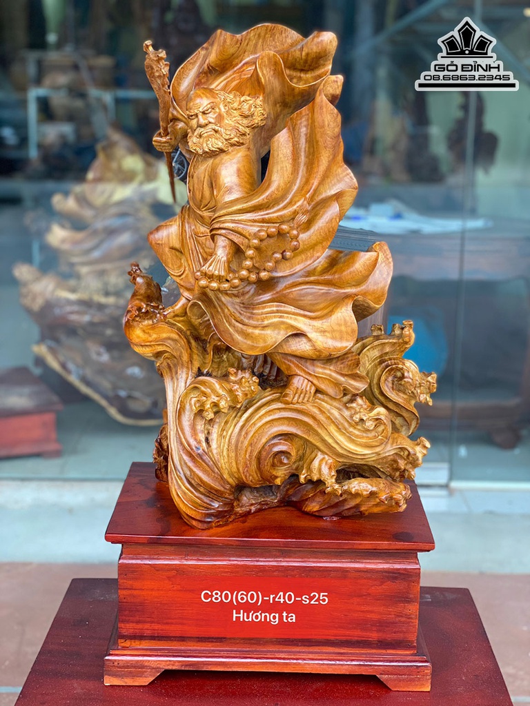 Tượng Đạt Ma Sư Tổ Gỗ Hương Cao 80 Ngang 40 Sâu 25 (cm)