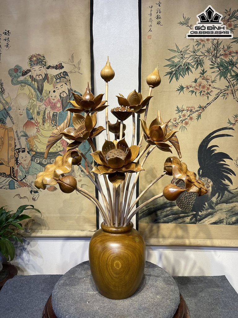 Bình Hoa Sen Gỗ Ngọc Am Cao 86 Ngang 63 Sâu 40 (cm)