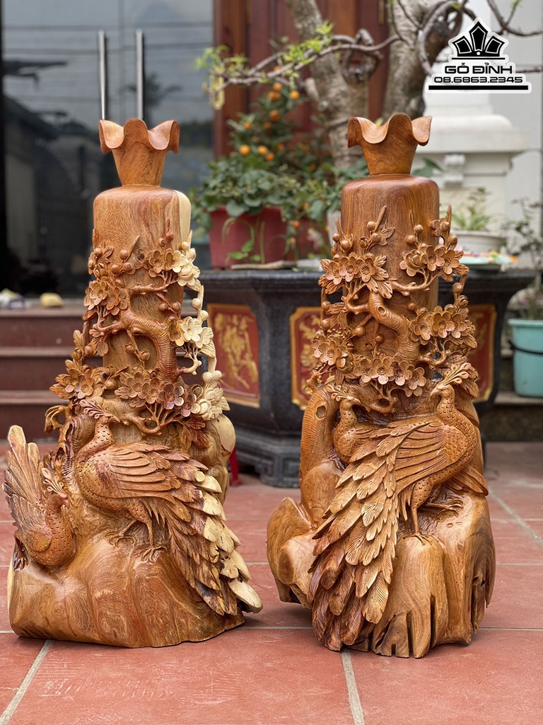 Cặp Bình Phu Thê Gỗ Hương Cao 90 ngang 46 Sâu 35 (cm)
