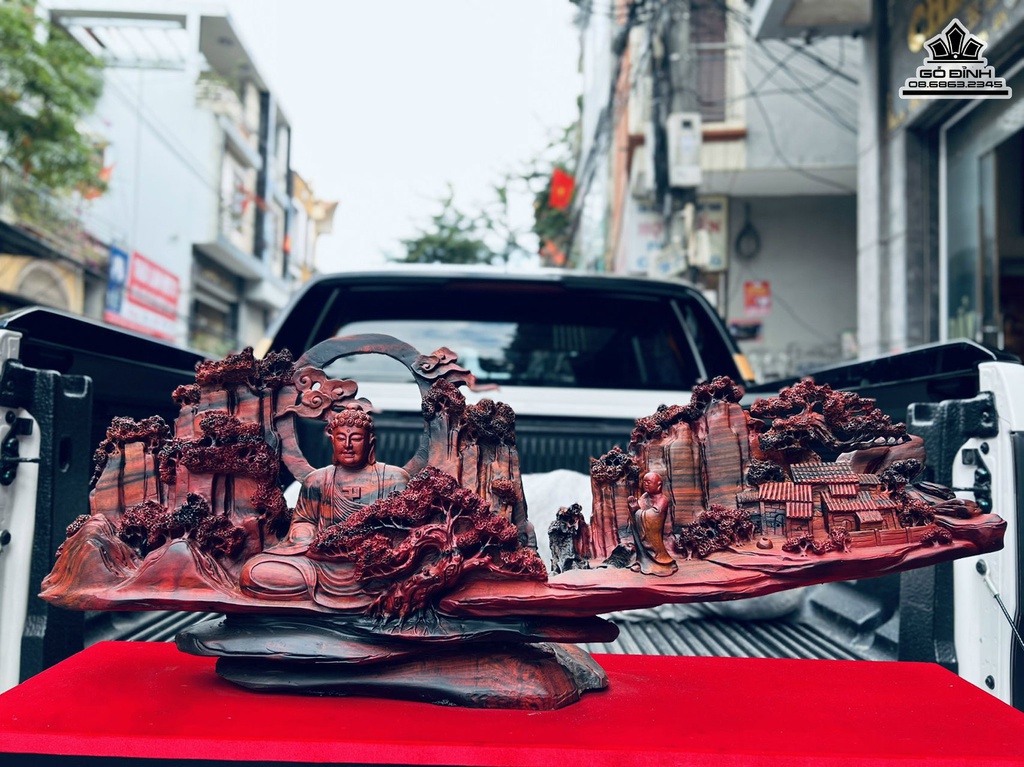 Tượng Nhất Tâm Bái Phật Gỗ Trắc  Cao 47 Ngang 95 Sâu 17 (cm)