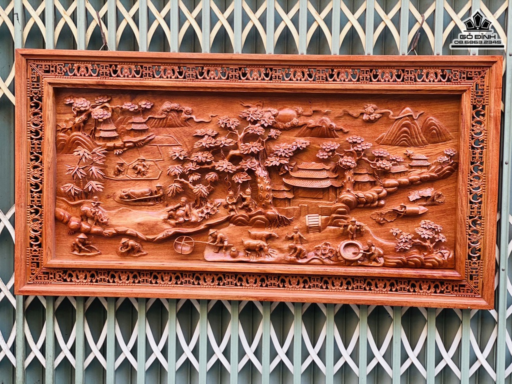 Tranh Tiểu Cảnh Đồng Quê Gỗ Hương Đá Dài 151 Rộng 78 Dày 7 (cm)