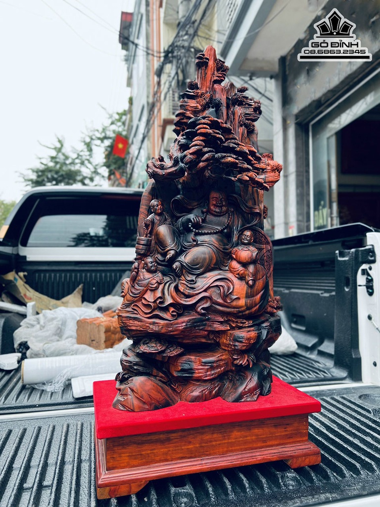 Tượng Phật Di Lặc Tam Phúc Gỗ Trắc Cao 88 Ngang 40 Sâu 25 (cm)