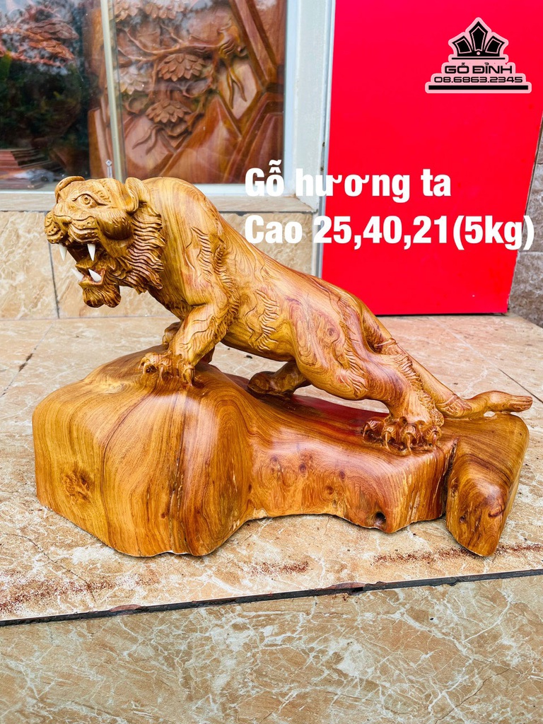 Tượng Hổ Gỗ Hương Cao 25 Ngang 40 Sấu 21 (cm)