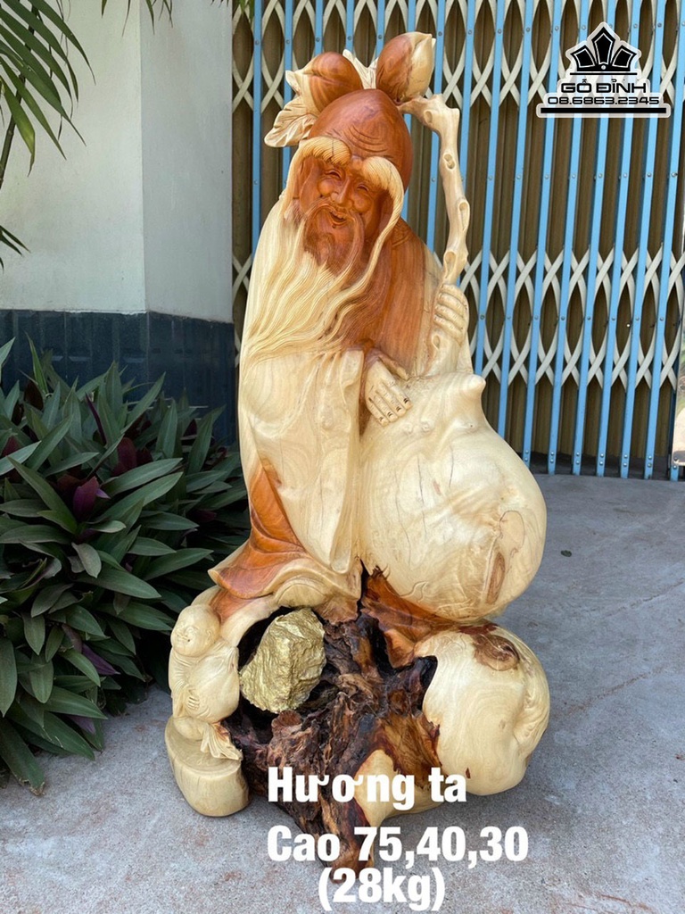 Tượng Ông Thọ Gỗ Hương Cao 75 Ngang 40 Sâu 30 (cm)