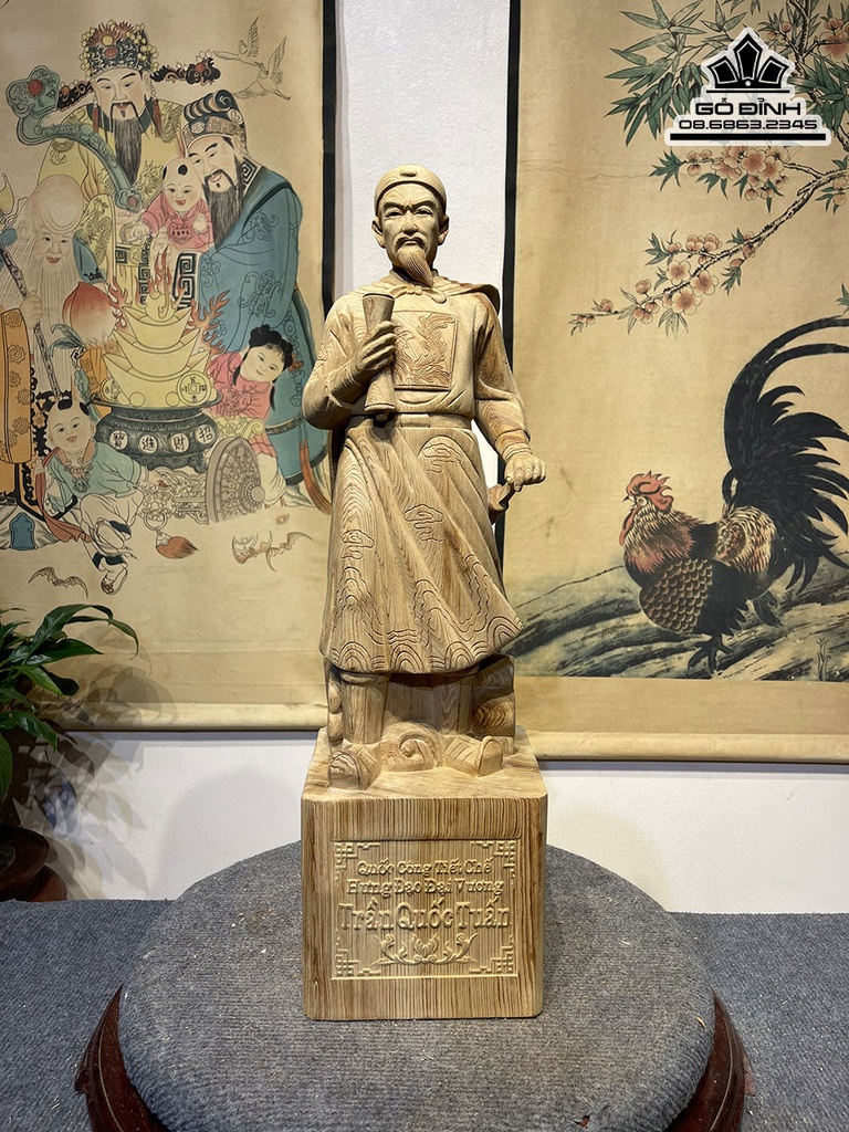 Tượng Trần Quốc Tuấn Gỗ Ngọc Am Cao 60 Ngang 17 Sâu 16 (cm)