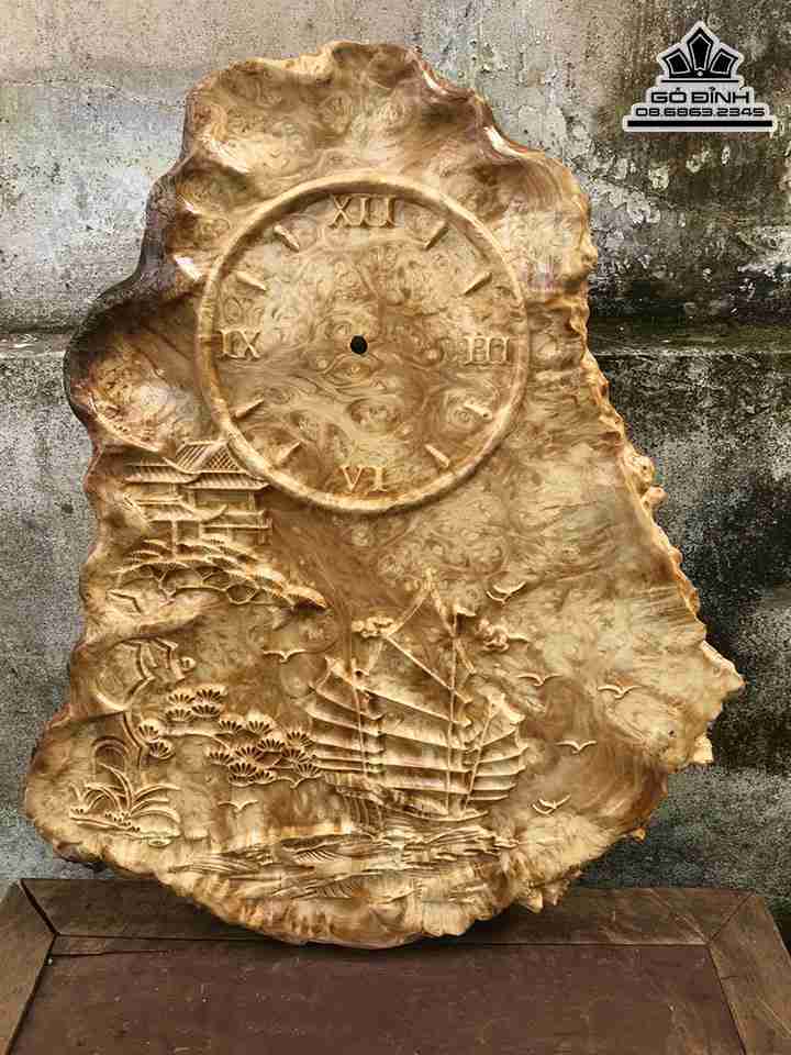 Đồng Hồ Thuận Buồm Xuôi Gió Gỗ Nu Nghiến  Cao 50 Rộng 38 Dày 2.2 (cm)