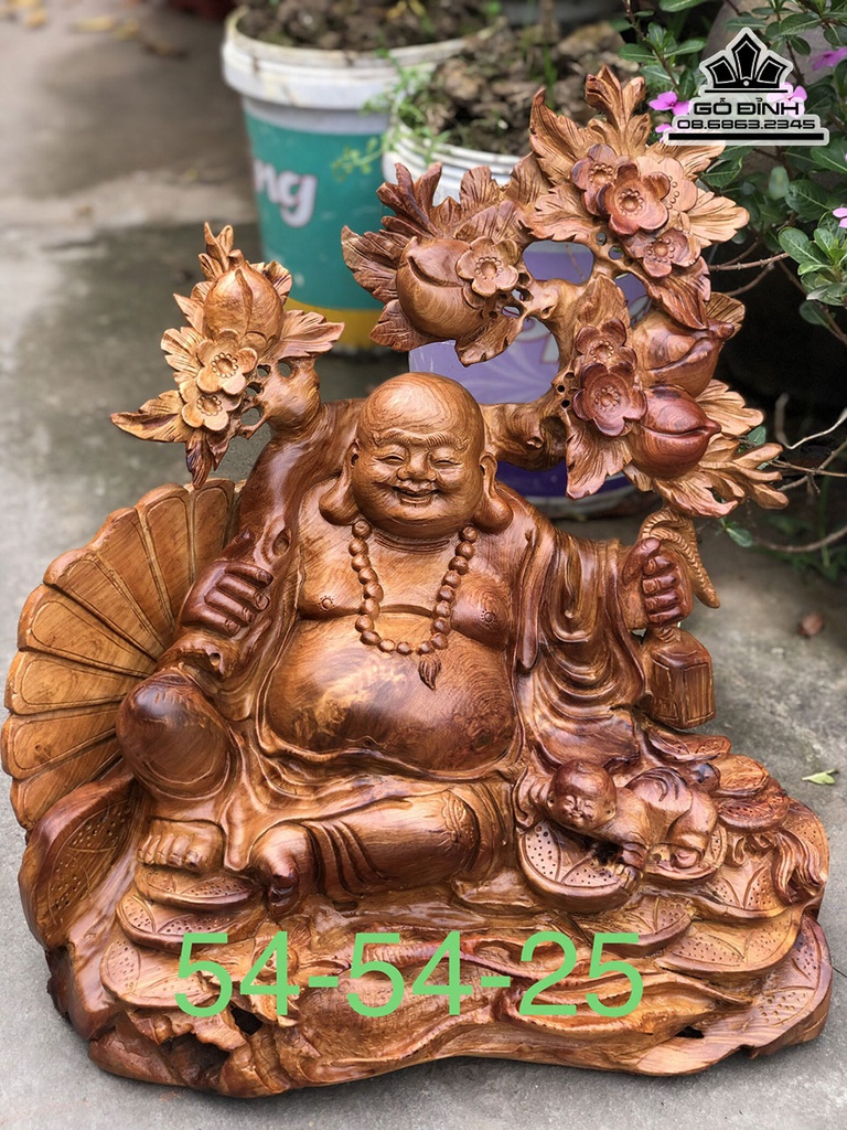 Tượng Phật Di Lặc Gỗ Hương Cao 54 Ngang 54 Sâu 25 (cm)