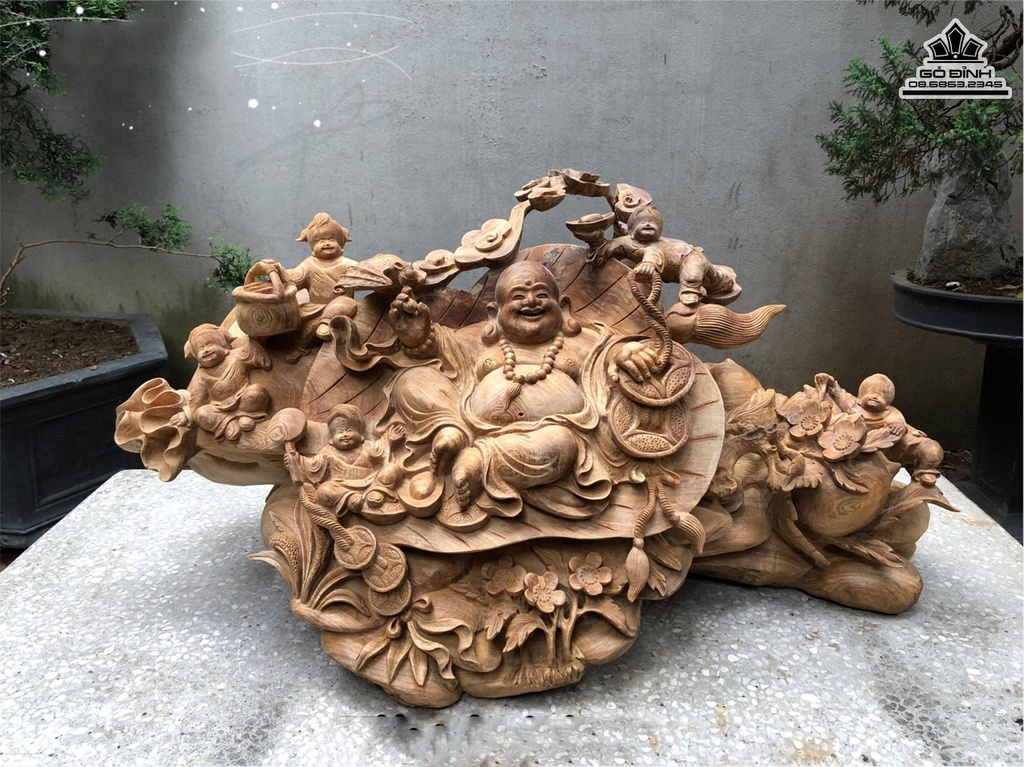 Tượng Phật Di Lặc Gỗ Ngọc Am Cao 45 Ngang 85 Sâu 40 (cm)