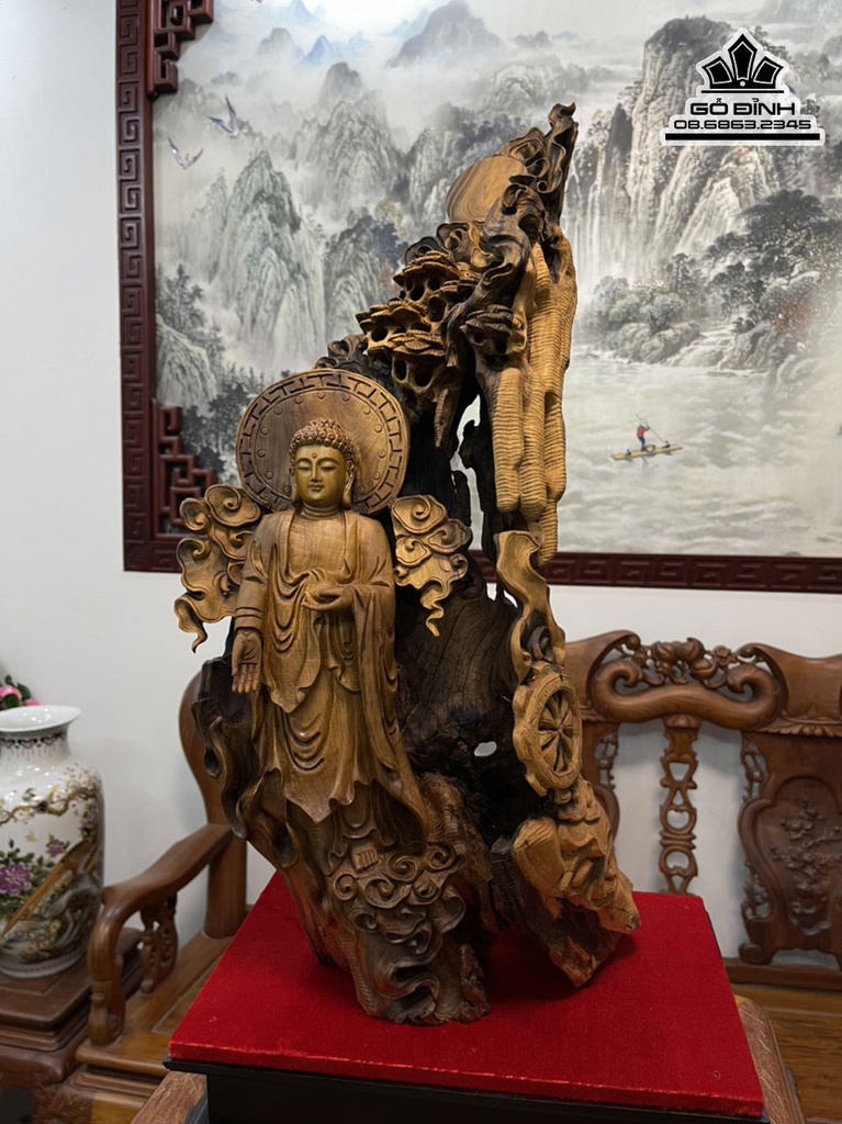 Tượng Nhất Tâm Bái Phật Gỗ Bách Xanh Cao 60 Ngang 26 Sâu 16 (cm)