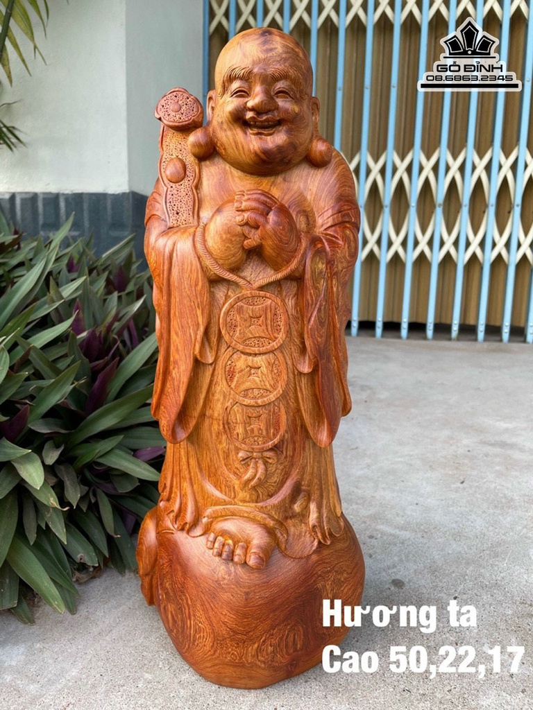 Tượng Phật Di Lặc Chúc Phúc Gỗ Hương Cao 50 Ngang 22 Sâu 17 (cm)