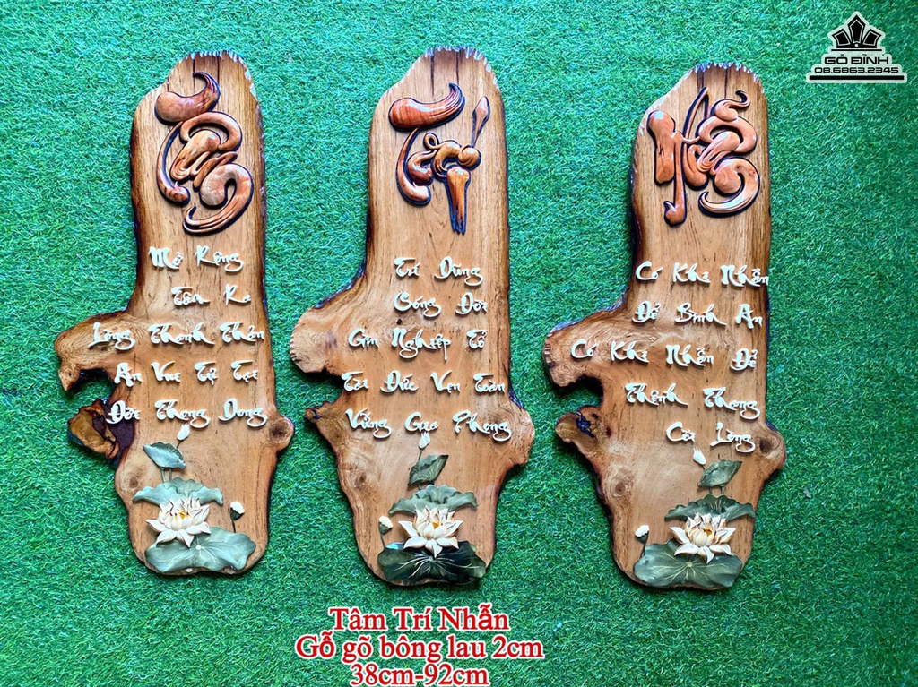 Tranh Gỗ Tâm Trí Nhẫn Gỗ Gõ Bông Lau Cao 90 Ngang 38 Dày 2 (cm)