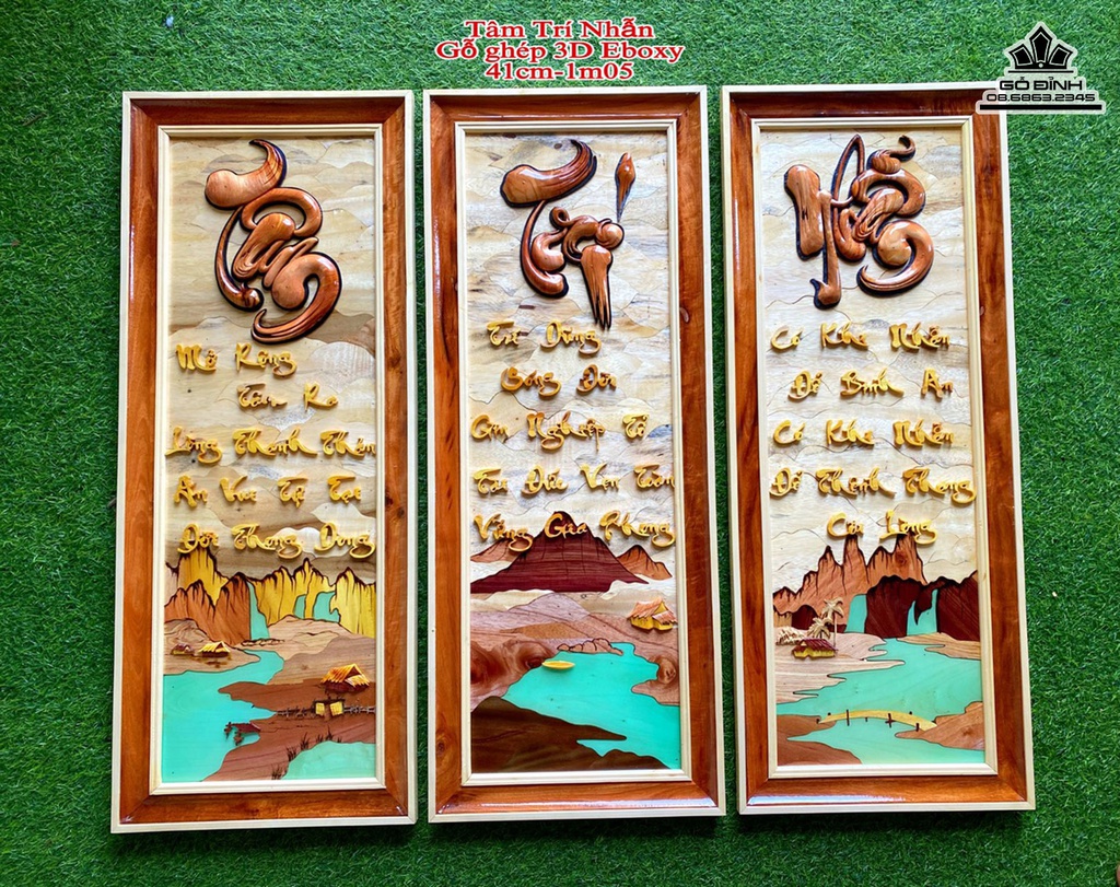 Tranh Gỗ Tâm Trí Nhẫn Gỗ Hương Cao 105 Ngang 41 (cm)