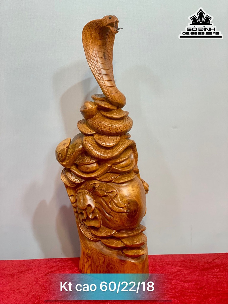 Tượng Rắn Gỗ Hương Gia Lai Cao 60 Ngang 22 Sâu 18 (cm)