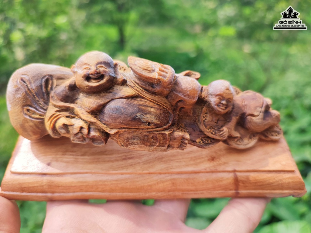 Tượng Phật Di Lặc Gỗ Hoàng Đàn Cao 5 Ngang 13.5 Sâu 5 (cm)