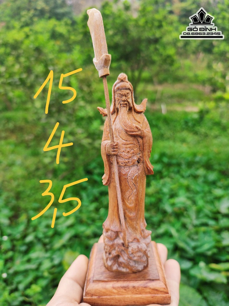Tượng Quan Công Gỗ Hoàng Đàn Cao 15 Ngang 4 Sâu 3.5 (cm)