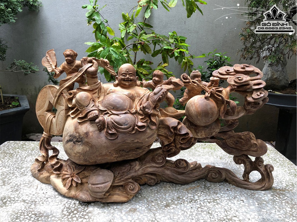 Tượng Phật Di Lặc Gỗ Ngọc Am Cao 42 Ngang 78 Sâu 20 (cm)