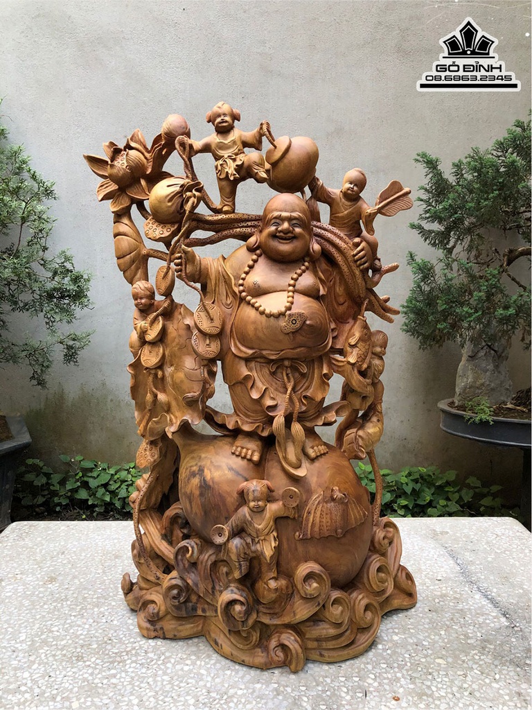 Tượng Phật Di Lặc Gỗ Xá Xị Cao 85 Ngang 55 Sâu 36 (cm)