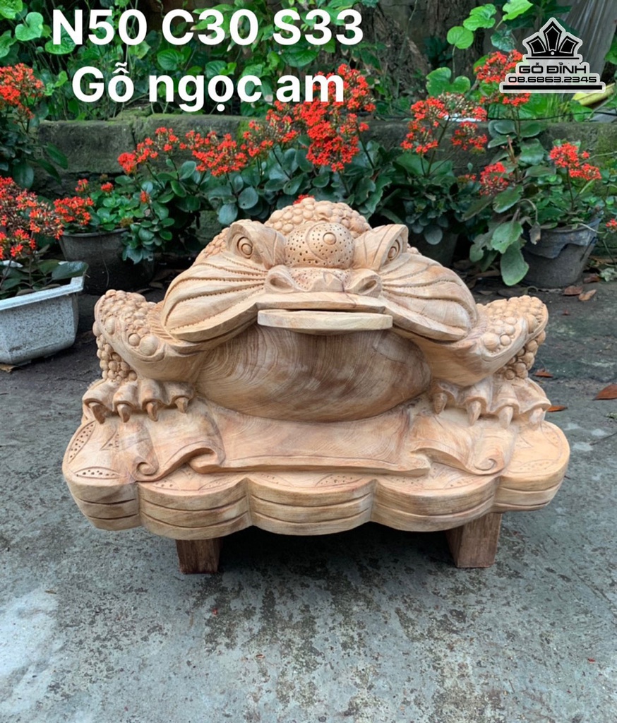 Tượng Cóc Gỗ Ngọc Am Cao 30 Ngang 50 Sâu 33 (cm)