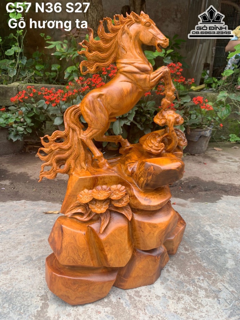 Tượng Ngựa (Nhất Mã) Gỗ Hương Cao 57 Ngang 36 Sâu 27 (cm)