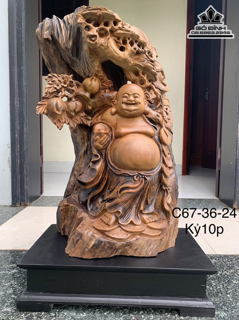Tượng Phật Di Lặc Gỗ Bách Xanh Cao 67 Ngang 36 Sâu 24 (cm)