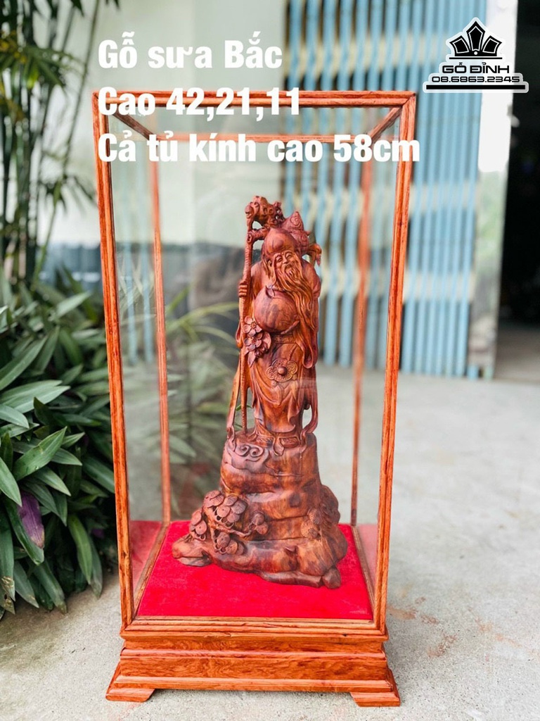 Tượng Ông Thọ Gỗ Sữa Cao 42 Ngang 21 Sâu 11 Cả Kỷ 58 (cm)