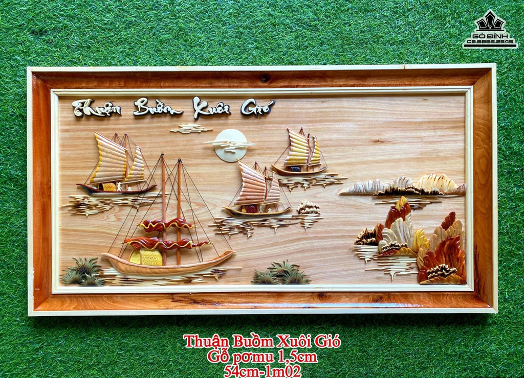 Tranh Gỗ Thuận Buồm Xuôi Gió Gỗ Pơ Mu Cao 54 Ngang 102 Dày 1.5 (cm)