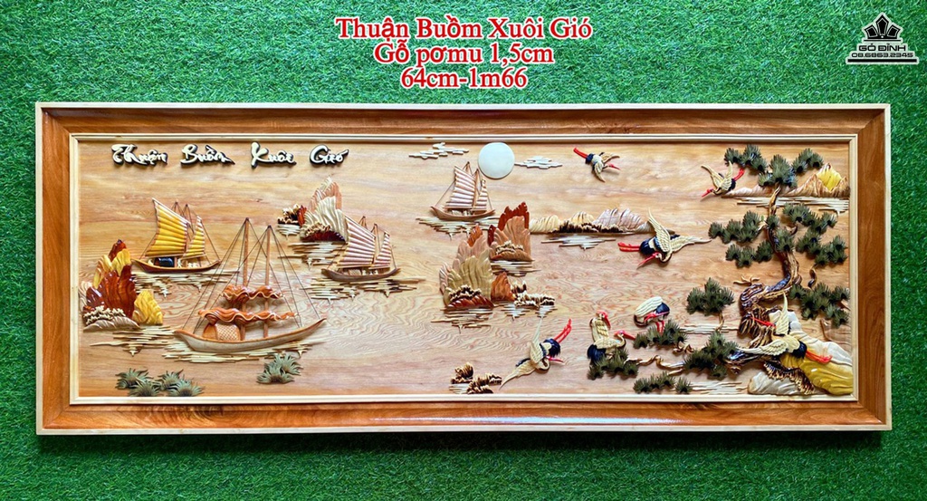 Tranh Gỗ Thuận Buồm Xuôi Gió Gỗ Pơ Mu Cao 64 Ngang 166 Dày 1.5 (cm)