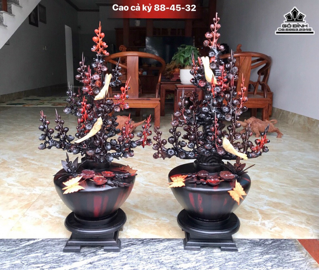 Bình Bông Mai Điểu Gỗ Trắc Cao 88 Ngang 45 Sâu 32 (cm)