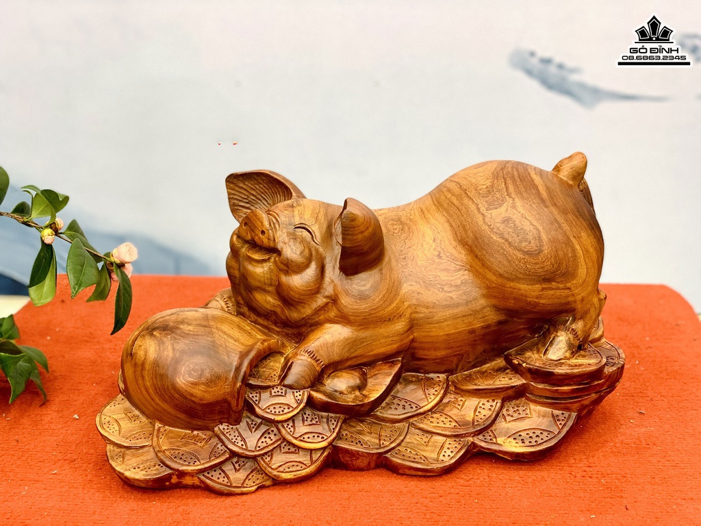 Tượng Heo Gỗ Hương Cao 28 Ngang 50 Sâu 30 (cm)