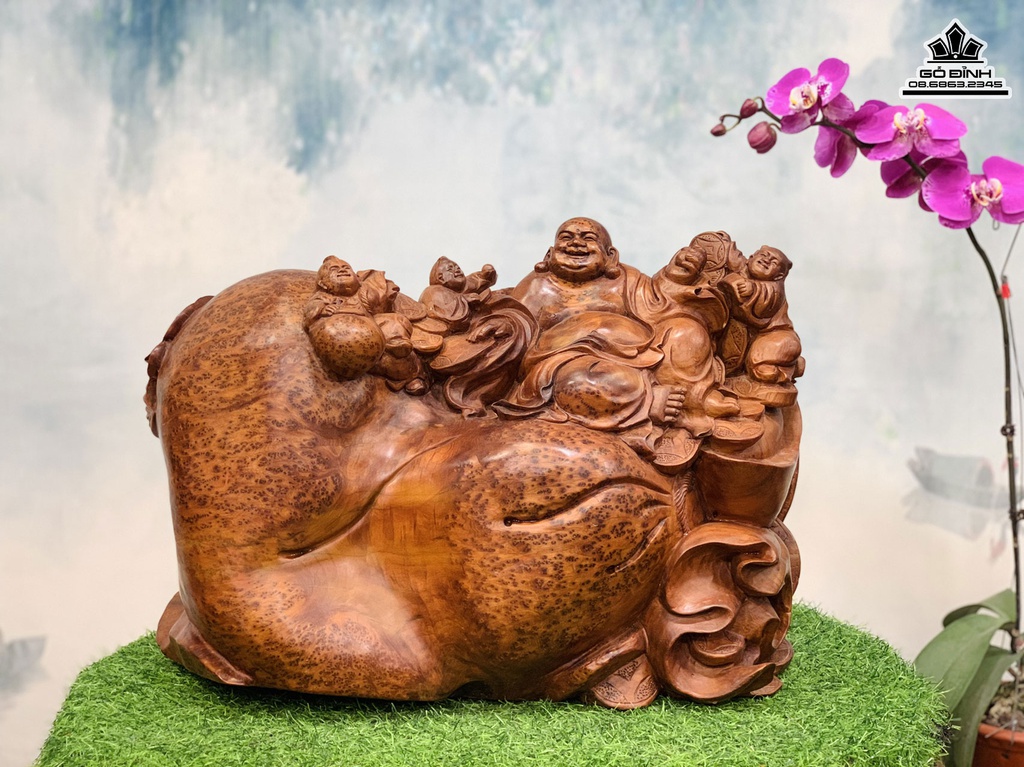 Tượng Phật Di Lặc Gỗ Nu Ngọc Am Cao 36 Ngang 56 Sâu 26 (cm)