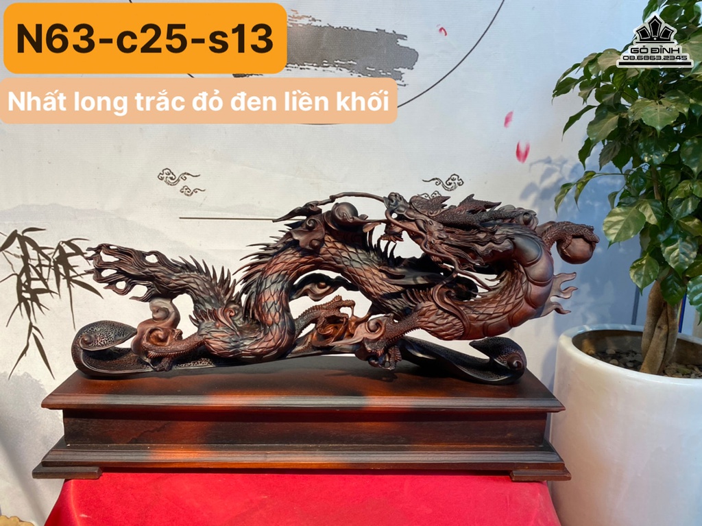 Tượng Rồng (Nhất Long) Gỗ Trắc Cao 25 Ngang 63 Sâu 13 (cm)
