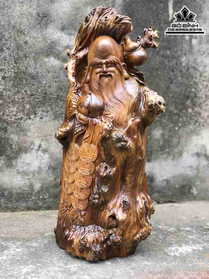 Tượng Ông Thọ Gỗ Nu Bách Xanh Cao 58 Ngang 24 Sâu 22 (cm)