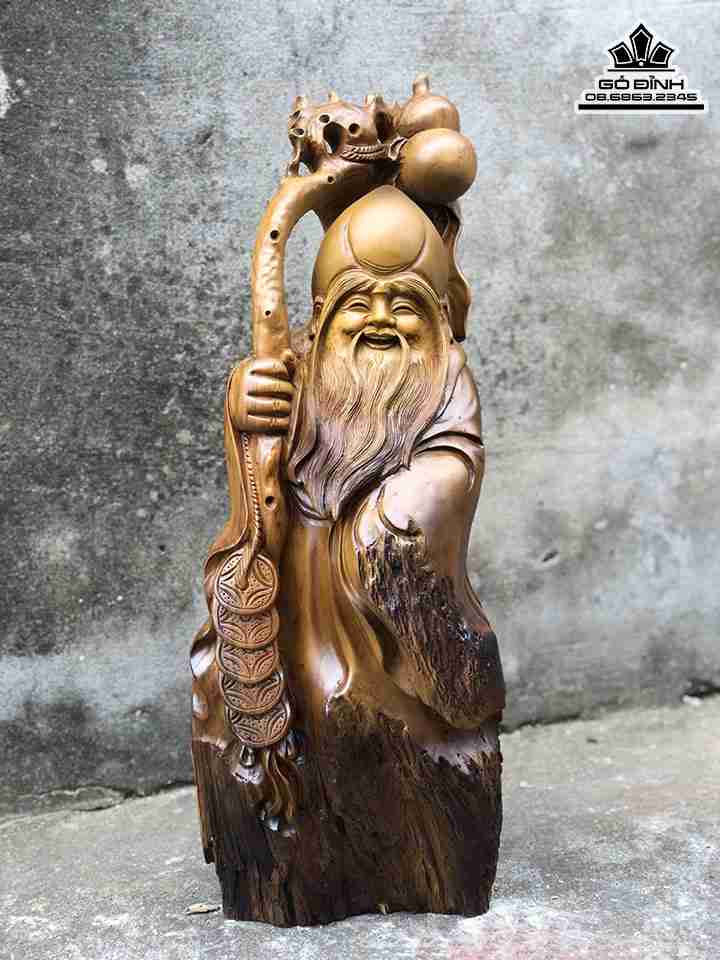 Tượng Ông Thọ Gỗ Bách Xanh  Cao 62 Ngang 22 Sâu 17 (cm)