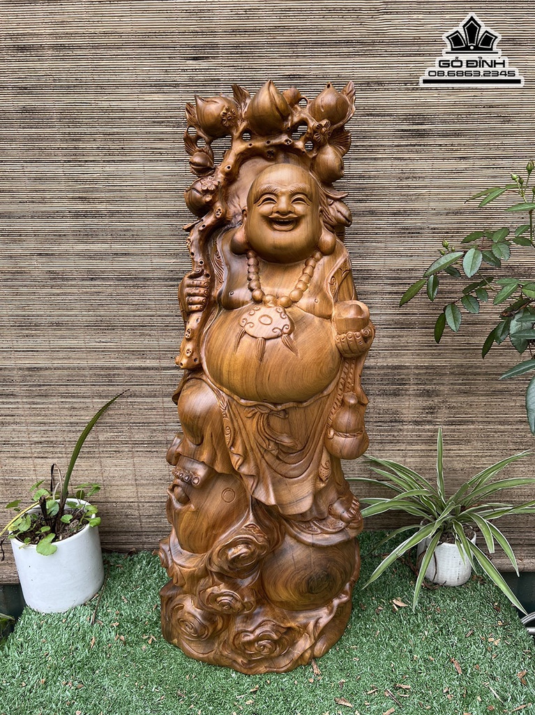 Tượng Phật Di Lặc Gỗ Bách Xanh Cao 66 Ngang 24 Sâu 19 (cm)