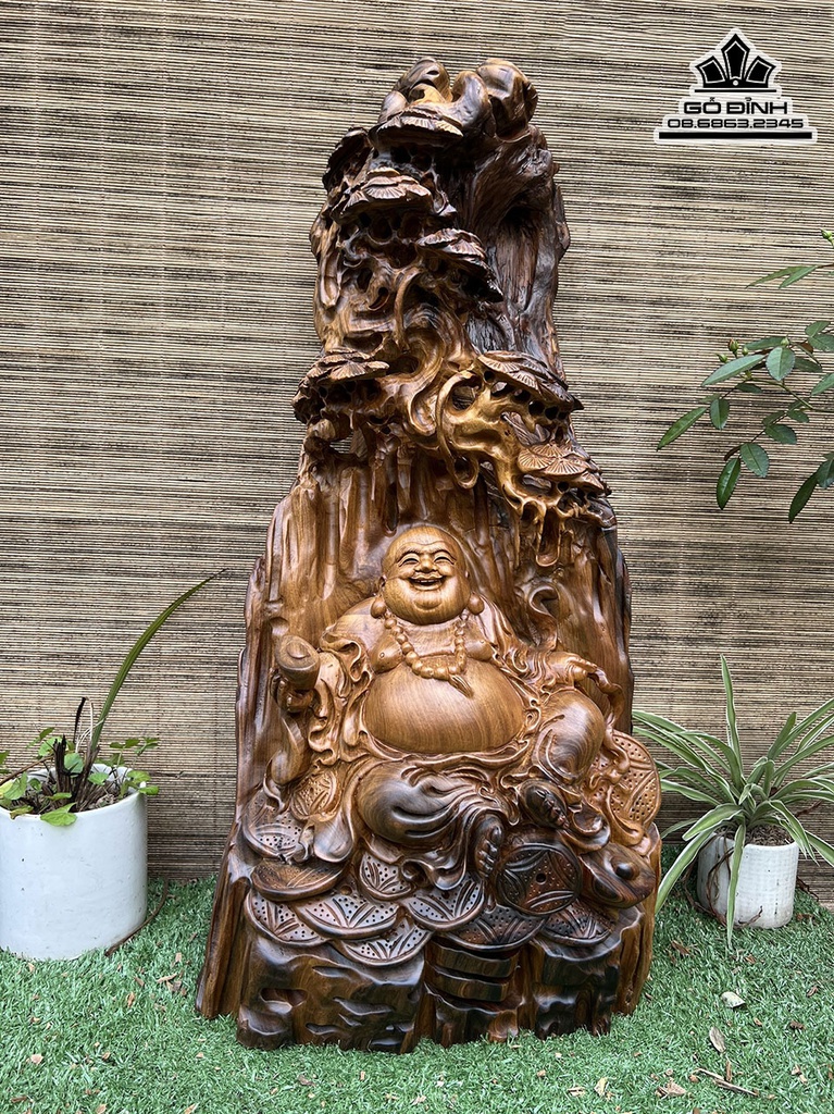 Tượng Phật Di Lặc Gỗ Bách Xanh Cao 66 Ngang 32 Sâu 21 (cm)