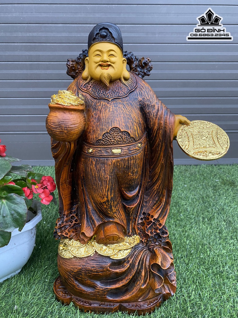Tượng Thần Tài Gỗ Hương Cao 52 Ngang 24 Sâu 15 (cm)