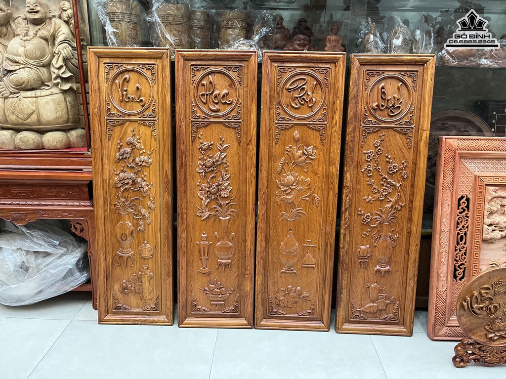 Tranh Gỗ Tứ Bình Gỗ Hương Cao 108 Ngang 30 Sâu 3 (cm)