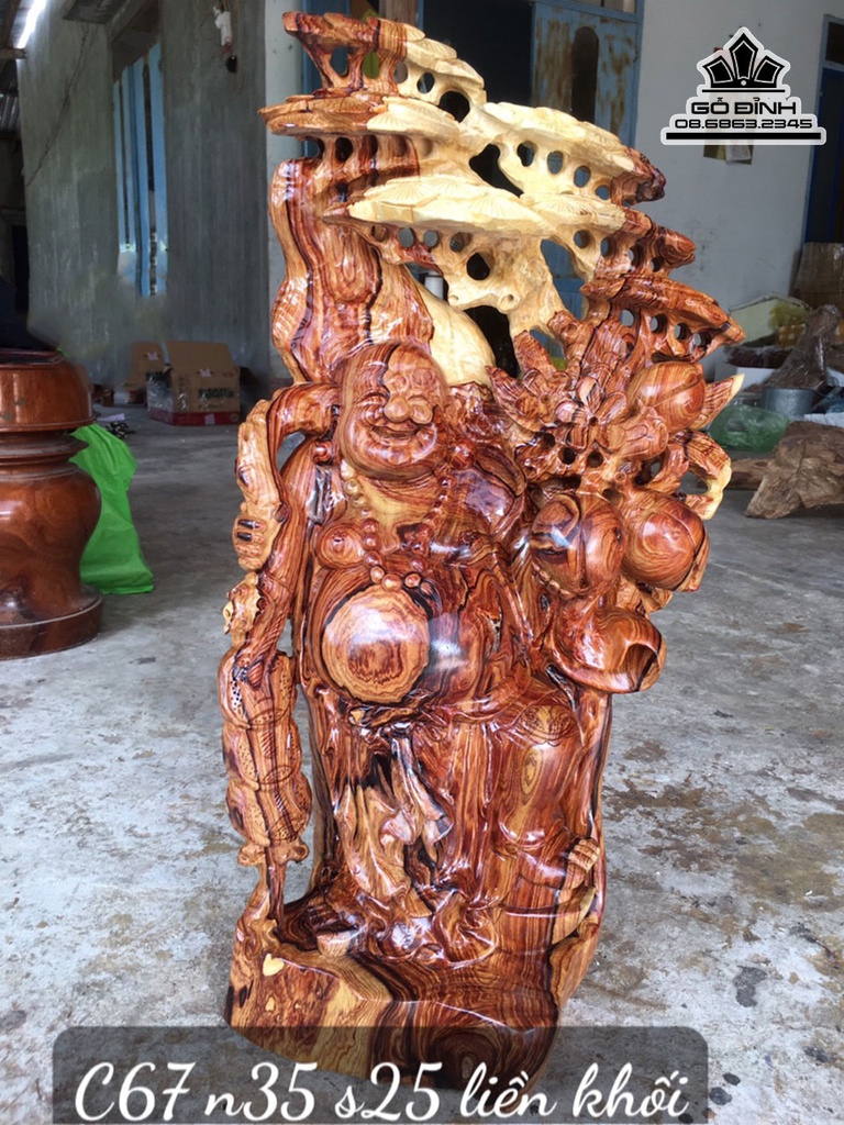 Tượng Phật Di Lặc Gỗ Cẩm Cao 67 Ngang 35 Sâu 25 (cm)