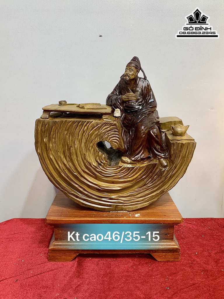 Tượng Thần Trà Gỗ Dỗi Cao 45 Ngang 35 Sâu 15 (cm)