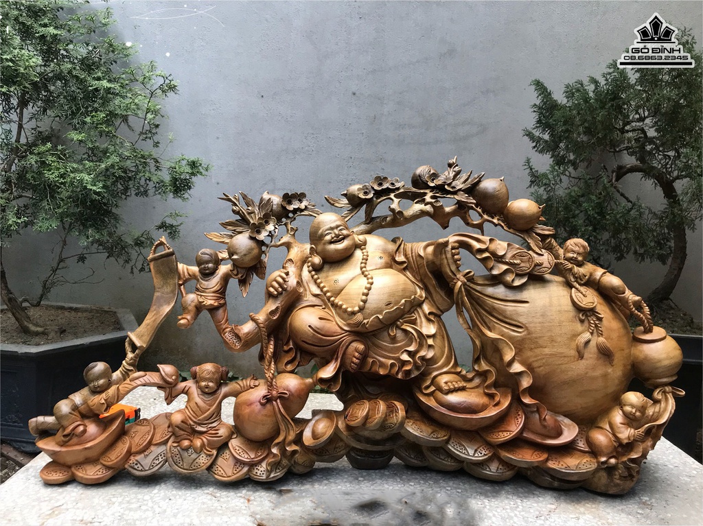 Tượng Phật Di Lặc Gỗ Xá Xị Cao 56 Ngang 106 Sâu 25 (cm)