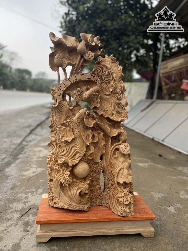 Tượng Cá Xiêm Gỗ Ngọc Am Cao 90 Ngang 48 Sâu 25 (cm)